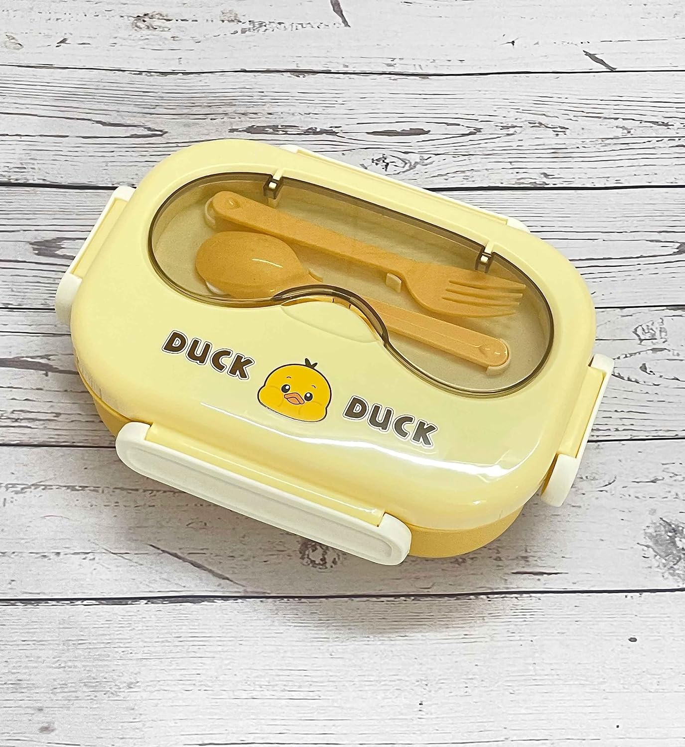 Premium 3 Compartment Stainless Steel Lunch Box with Spoon and Fork - 900 ML (Unicorn, Yellow) for School/Office